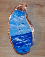 Oy! Acrylic On Oystershell Painting by Laura Wheeler