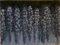 Wisteria Blues Gouache Watercolor Painting by Laura Wheeler
